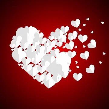 Vector : Flying paper hearts on red background Stock Illustration
