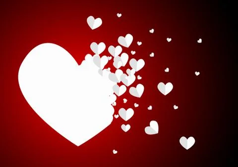 Vector : Flying paper hearts on red background Stock Illustration
