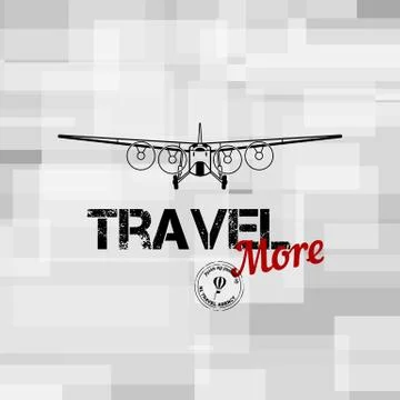 Vector flying plane with travel text typographic poster Stock Illustration