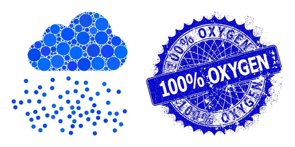 Vector Fog Cloud Mosaic of Dots and Rubber 100 percents Oxygen Badge Illustrazione stock