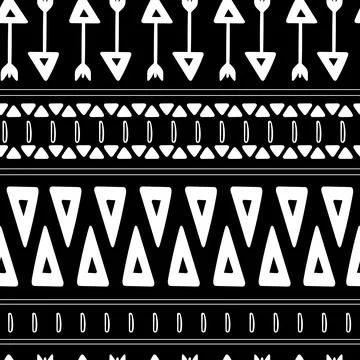 Vector folk seamless aztec ornament, ethnic pattern. Black and white Stock Illustration