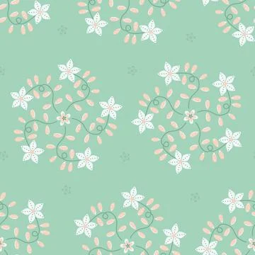 Vector Folklore Cute Florals in Pastel Colors seamless pattern background Stock Illustration