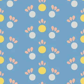 Vector Folklore Fruit Buds on Blue seamless pattern background. Perfect for Stock Illustration