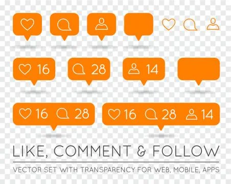 Vector Like, Follower, Comment Icon Set Stock Illustration