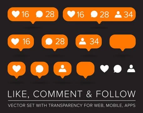 Vector Like, Follower, Comment Icon Set Stock Illustration