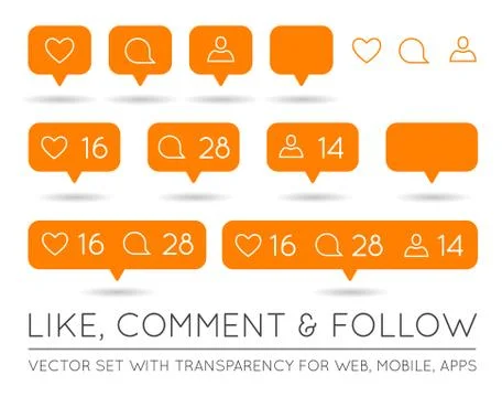 Vector Like, Follower, Comment Icon Set Stock Illustration
