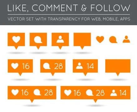 Vector Like, Follower, Comment Icon Set Stock Illustration