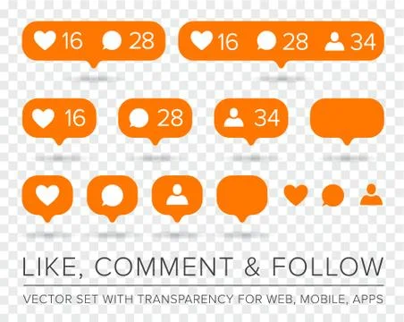 Vector Like, Follower, Comment Icon Set 스톡 일러스트