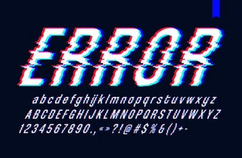 Vector font with glitch effect, Digital distorted stylized tv bug letters and Stock Illustration