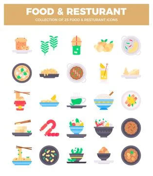 Vector food and restaurant icon collection. Flat design food icons on a whi.. Stock Illustration