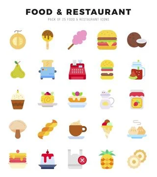 Vector Food and Restaurant types icon set in Flat style. vector illustration. イラスト素材