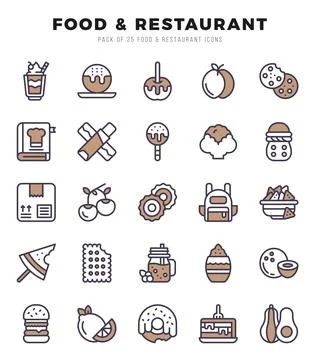 Vector Food and Restaurant types icon set in Two Color style. vector illust.. 스톡 일러스트