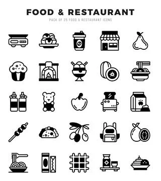 Vector Food and Restaurant types icon set in Lineal Filled style. vector il.. Ilustración de archivo