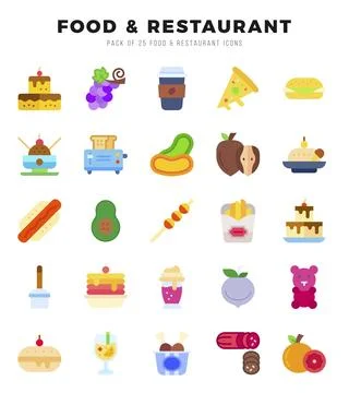 Vector Food and Restaurant types icon set in Flat style. vector illustration. Stock Illustration