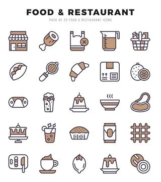 Vector Food and Restaurant types icon set in Two Color style. vector illust.. Ilustración de archivo