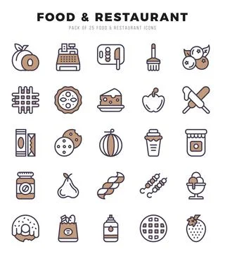 Vector Food and Restaurant types icon set in Two Color style. vector illust.. 스톡 일러스트