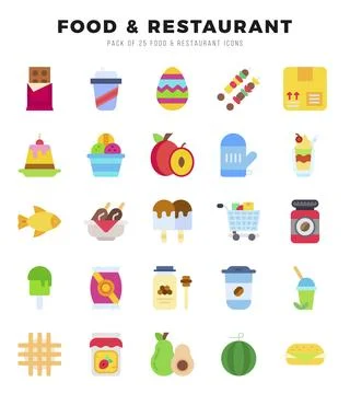 Vector Food and Restaurant types icon set in Flat style. vector illustration. Stock Illustration