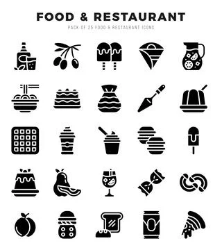 Vector Food and Restaurant types icon set in Glyph style. vector illustration Illustrazione stock