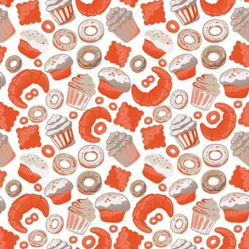 Vector food bakery seamless pattern with baked goods. Flour products from pastry Illustrazione stock