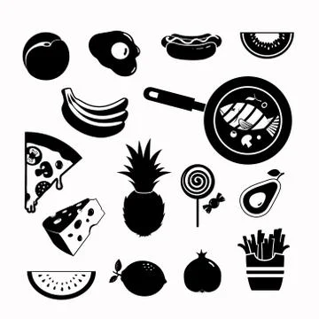 Vector food black icon set Stock Illustration