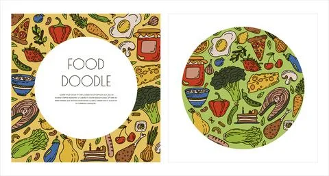 Vector Food Doodle banners. Hand Made Line Art cards. Menu Restaurant. Sketch 库存插图