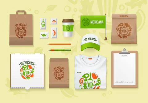 Vector food identity template design set. Branding MockUps. Packages Mock-up Stock Illustration