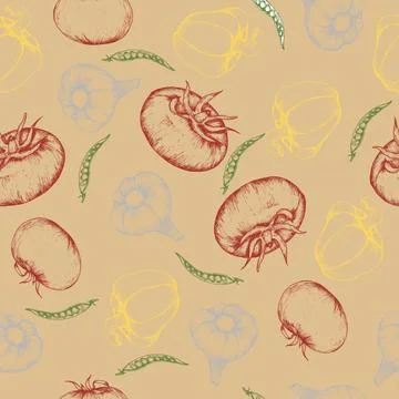 Vector food seamless pattern. Art line , fresh vegetables background for me.. Stock Illustration