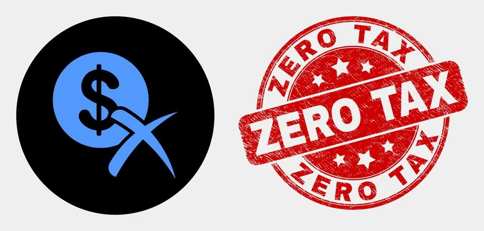 Vector Forbidden Dollar Icon and Scratched Zero Tax Watermark Ilustração Stock