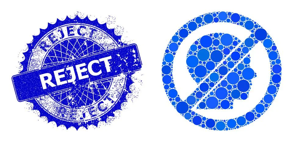 Vector Forbidden Man Composition of Small Circles and Scratched Reject Stamp Stock Illustration