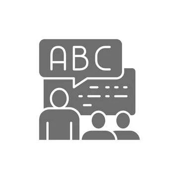 Vector foreign language lessons, training grey icon. Illustrazione stock