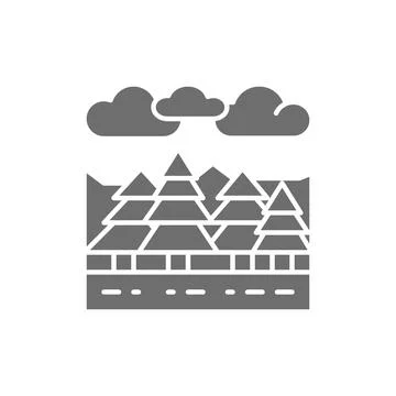 Vector forest and trees landscape grey icon. 스톡 일러스트