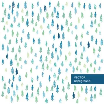 Vector forest background patter with pencil line hand drawn trees in blue and Stock Illustration
