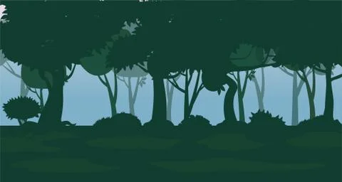Vector forest background. Trees, bushes and thickets in the form of silhouettes Ilustração Stock