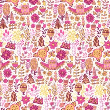 Vector forest design, floral seamless pattern Illustrazione stock