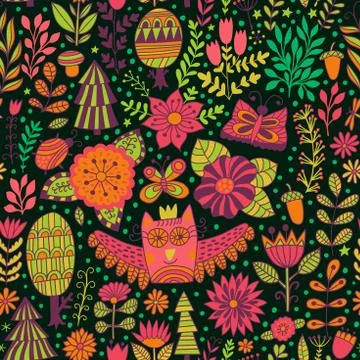 Vector forest design, floral seamless pattern Illustrazione stock