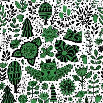 Vector forest design, floral seamless pattern Stock Illustration