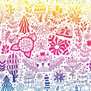 Vector forest design, floral seamless pattern Stock Illustration