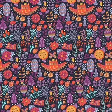 Vector forest design, floral seamless pattern Illustrazione stock