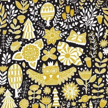 Vector forest design, floral seamless pattern Stock Illustration
