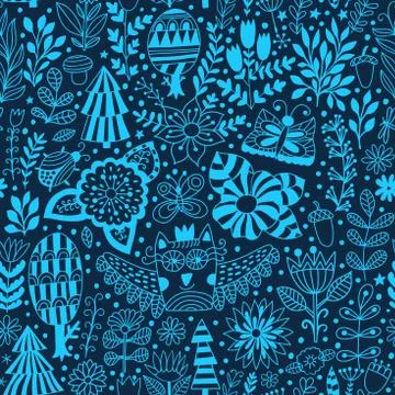 Vector forest design, floral seamless pattern Illustrazione stock