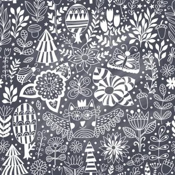 Vector forest design, floral seamless pattern Illustrazione stock