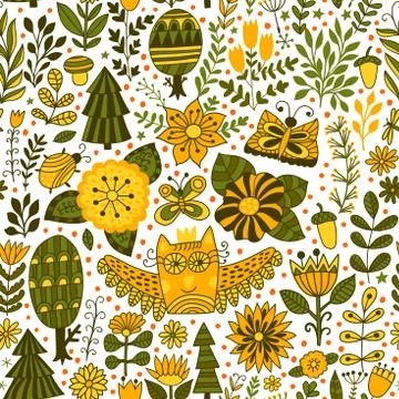 Vector forest design, floral seamless pattern Stock Illustration