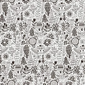 Vector forest design, floral seamless pattern Illustrazione stock