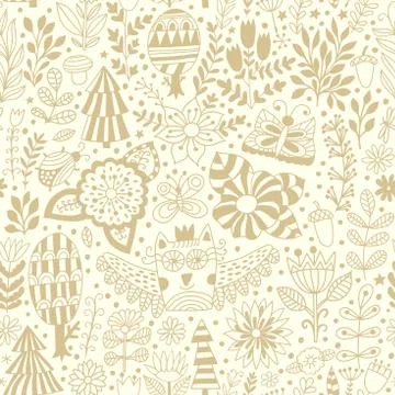 Vector forest design, floral seamless pattern Stock Illustration