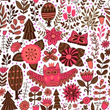 Vector forest design, floral seamless pattern Illustrazione stock
