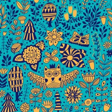 Vector forest design, floral seamless pattern Stock Illustration