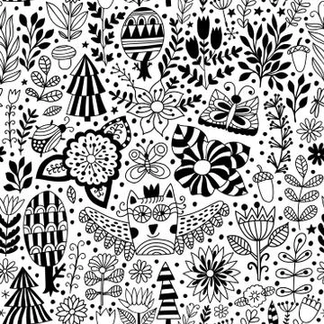 Vector forest design, floral seamless pattern Illustrazione stock