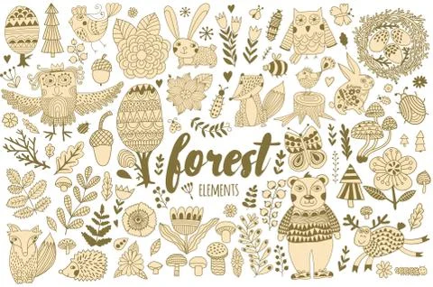 Vector forest elements in doodle childish style Stock-Illustration