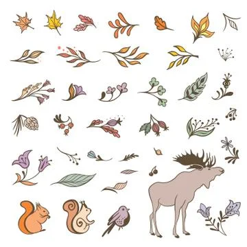 Vector Forest Fall Elements Set 스톡 일러스트