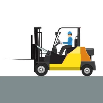 Vector Forklift with its driver man mock up side view. Solid and flat color Stock Illustration